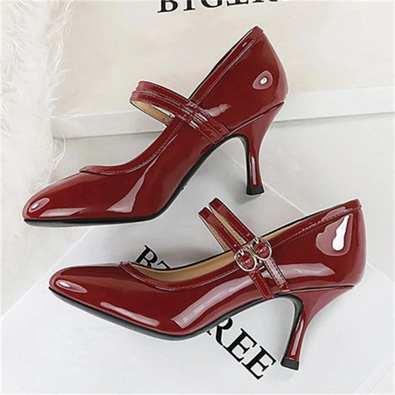 

BIGTREE/весенние модные туфли-лодочки с двойной пуговицей и круглой головкой, женская элегантная вечерняя женская обувь на толстом каблуке с котенком