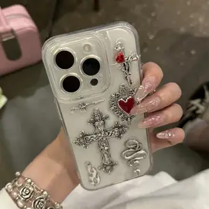 YK2 Cool Black Line Angel Phone Case For iPhone 16 15 14 13