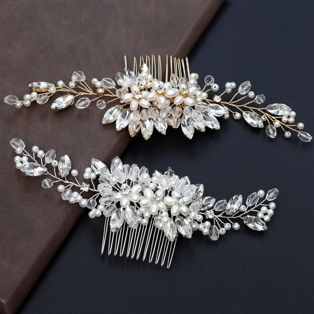

Temperament Alloy Pearl Hair Combs Jewelry Hand Woven Toothed Insert Comb Sparkling Flower Bridal Headpiece Bridesmaid