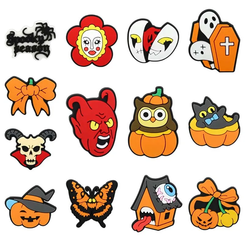 13PCS Halloween Spooky Horror Pumpkin Shoe Charms Colorful PVC Clog Buckle Decorations DIY Craft Supplies Party Favors Kids Gift