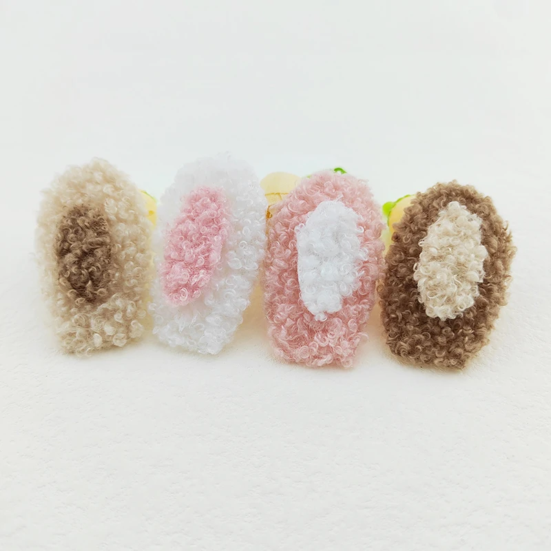 40Pcs 5.5CM Teddy Plush Rabbit Ear Padded Appliques For Baby Clothes Hat Sewing DIY Headwear Hair Clip Bow Accessories Patches