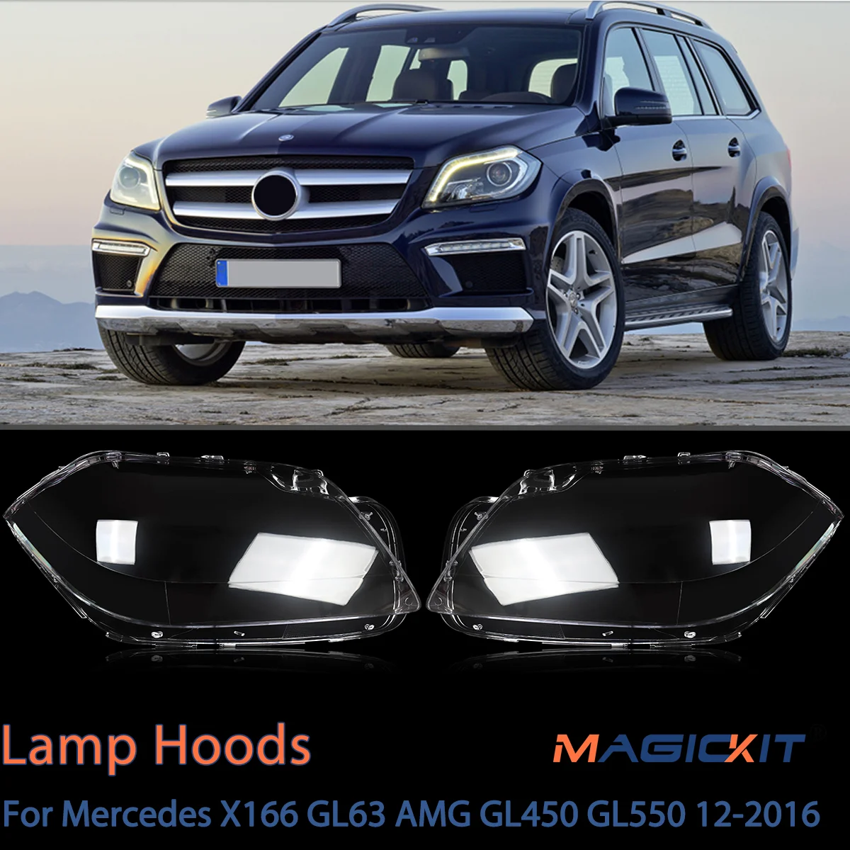 MAGICKIT Pair For Mercedes X166 GL63 AMG GL450 GL550 2012-2016 Headlight Clear Lens Cover car accessories Headlight Lens Cover