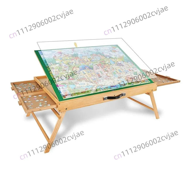 Wooden puzzle table with drawers, puzzle board, children's toys, creative folding puzzle sorting table, solid wood tool table