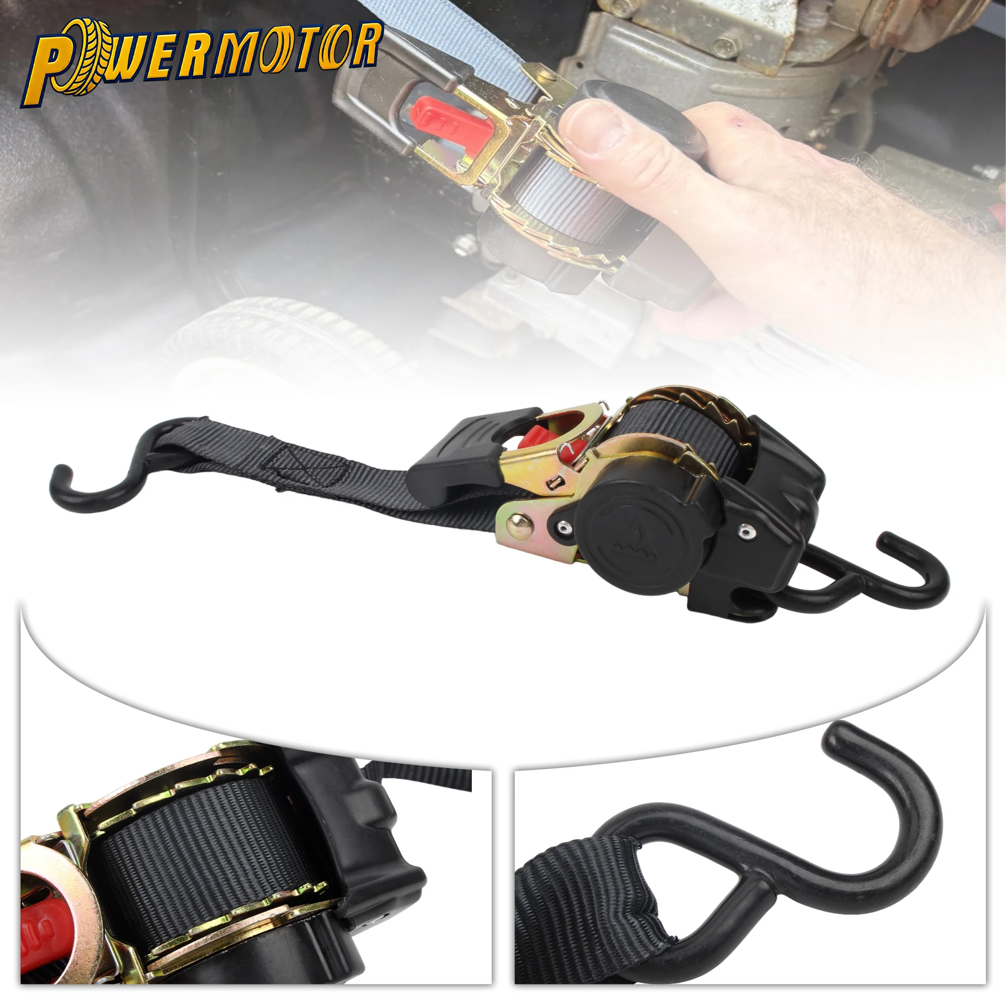 S Hook Auto Retractable Ratchet Strap 1.8m 1 Inch Webbing For Motorcycle ATV UTV Hauling Cargo Securing Dirt Bike Tow Tool