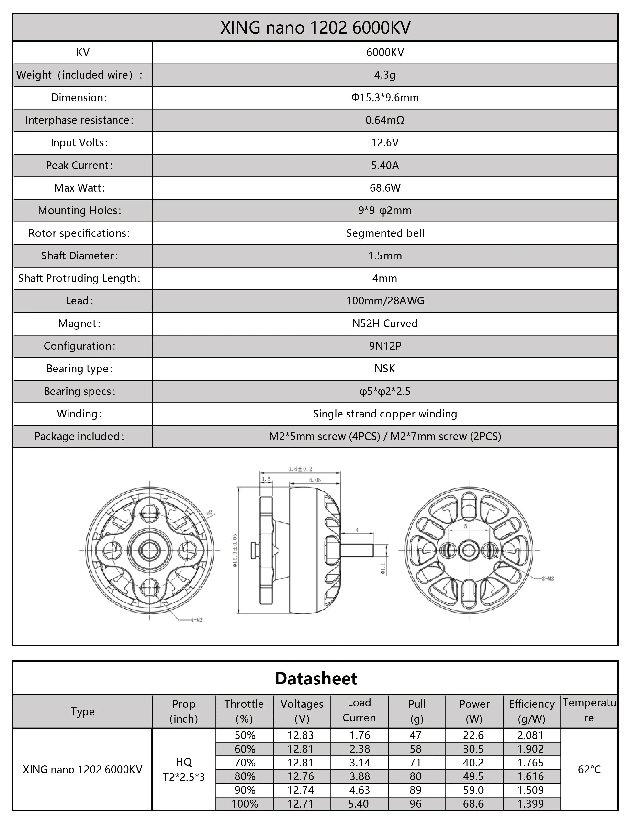 Motore FPV iFlight XING NANO 1202 6000KV con foro di montaggio da 2 mm per parti di droni FPV