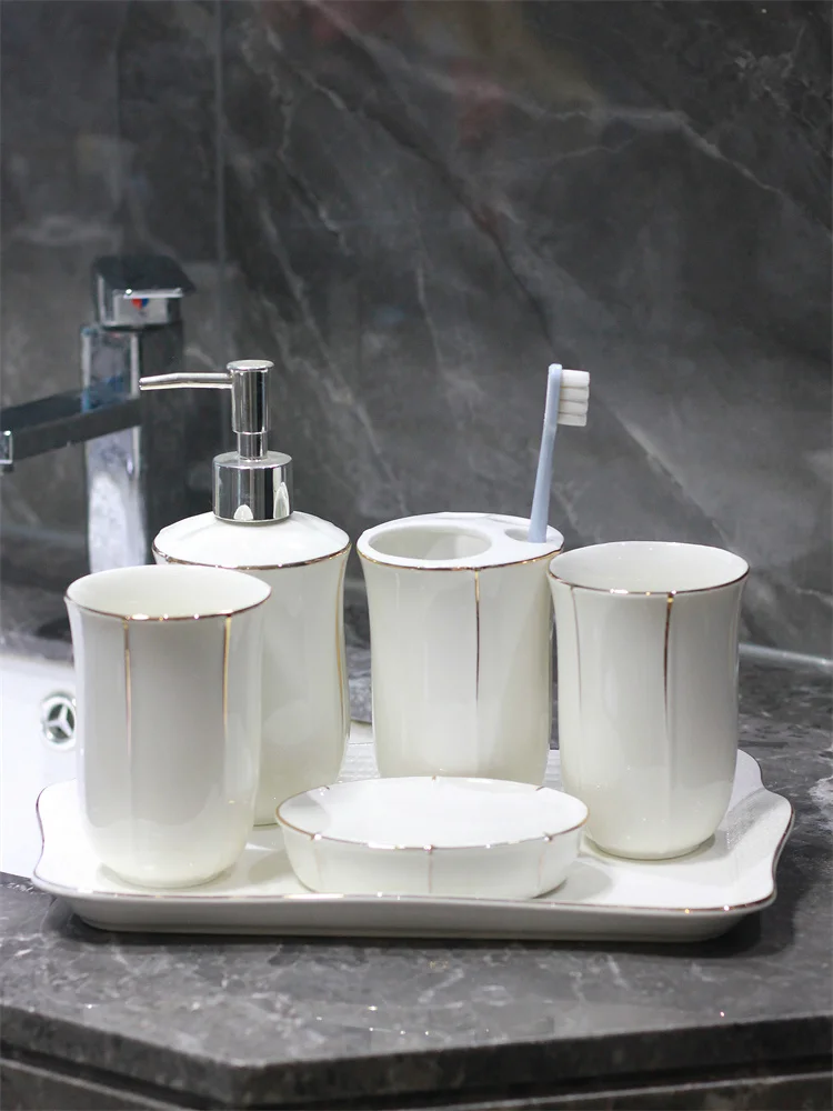 

European-Style Bone China Bathroom Washbasin Set High-End Ceramic Sanitary Ware Modern Toilet Accessories