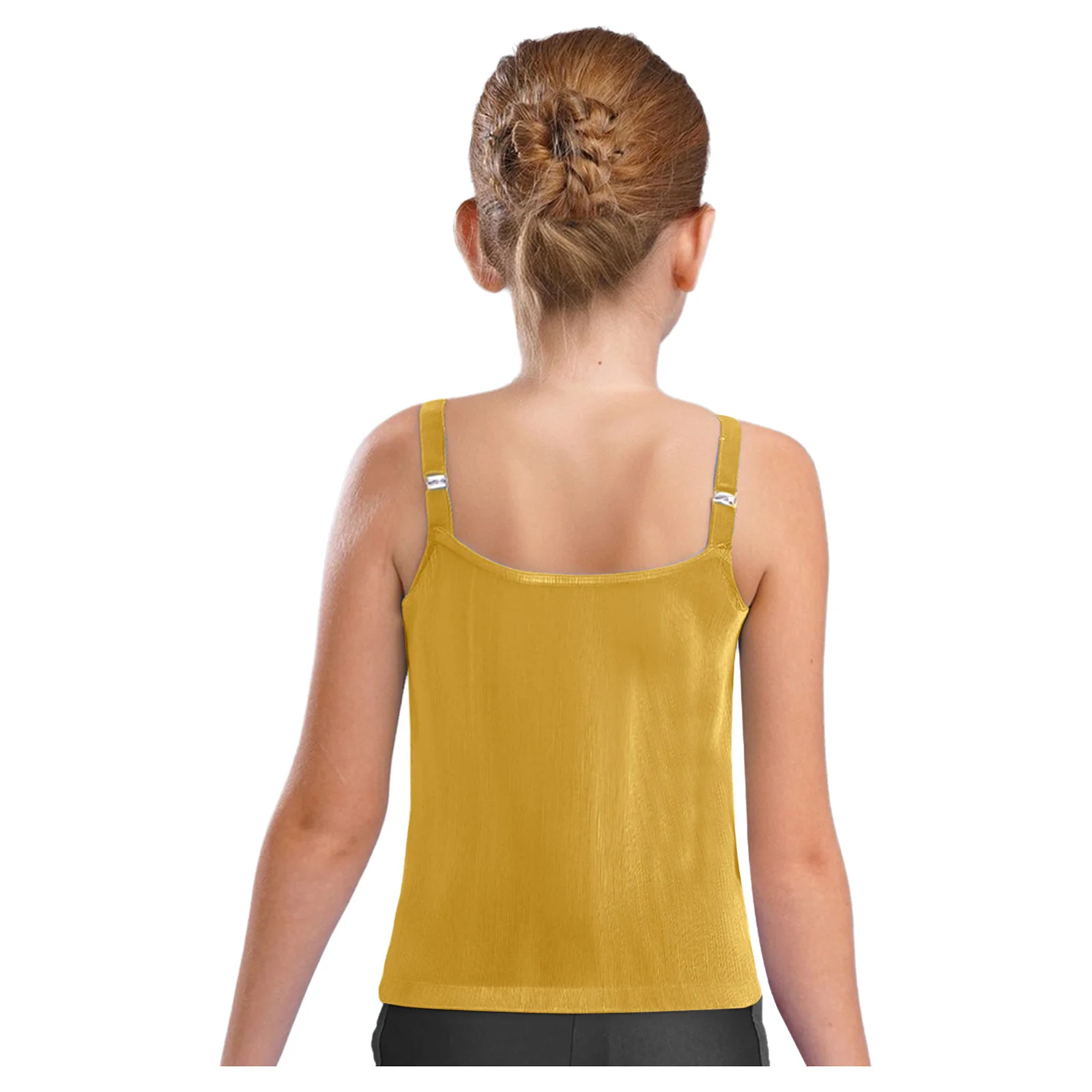 Kids Girls Jazz Dance Costumes Adjustable Straps Metallic Camisole Crop Top Vest+Shimmery Ruffled Skirt Carnival Party Dancewear