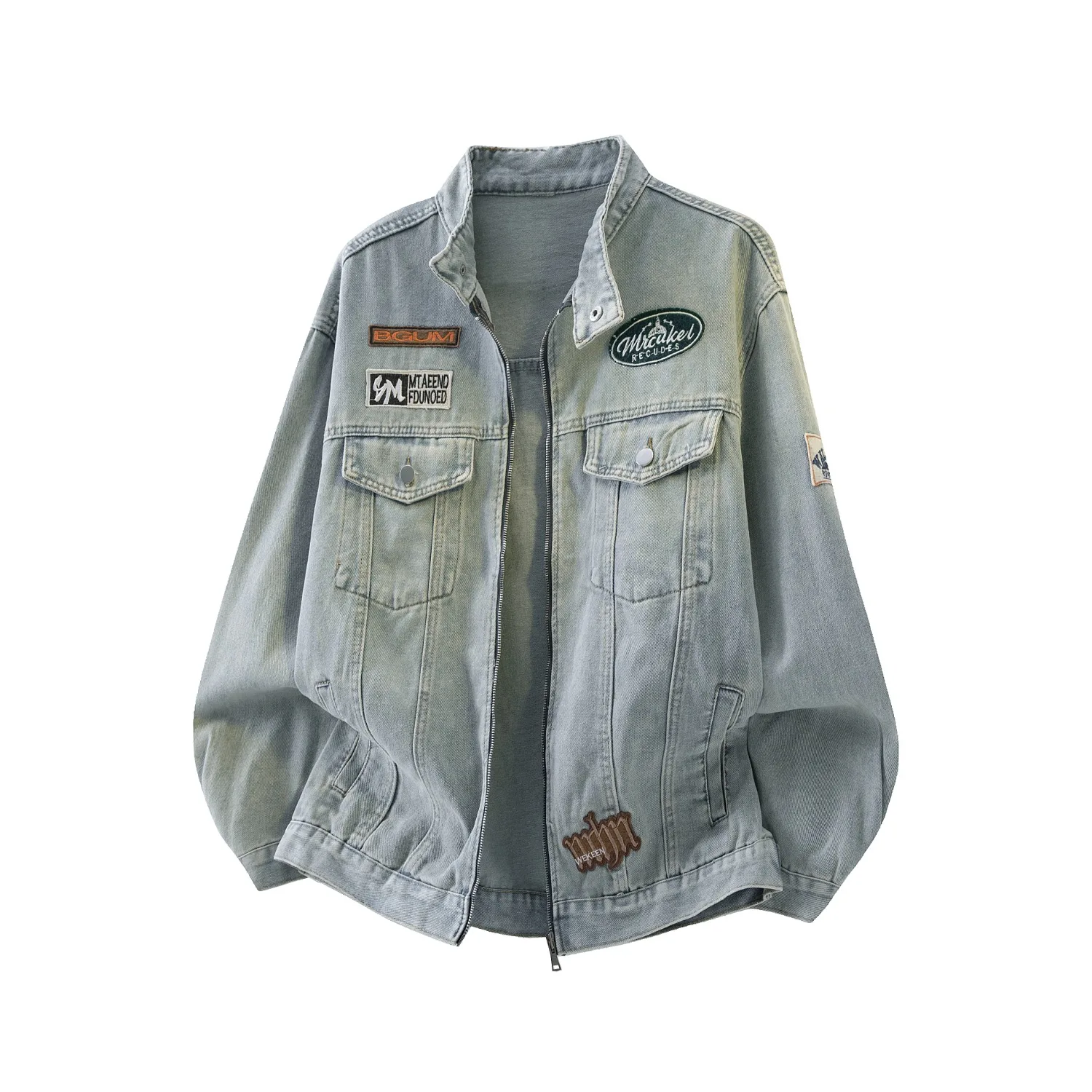 

Ретро-куртка из денима с американской вышивкой, весенне-осенняя, модный дизайн, рабочая одежда, смесовая ткань хлопок-полиэстер