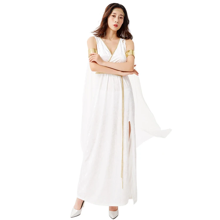 Costume da Godd Dr lungo bianco loween Spettacoli della mitologia nordica Abiti da spettacolo teatrale con piantine di ruolo di Godd gratuite