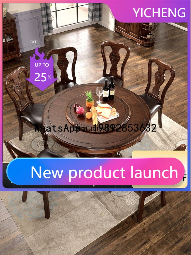 

LYY American round dining table black walnut all solid wood round dining table and chairs