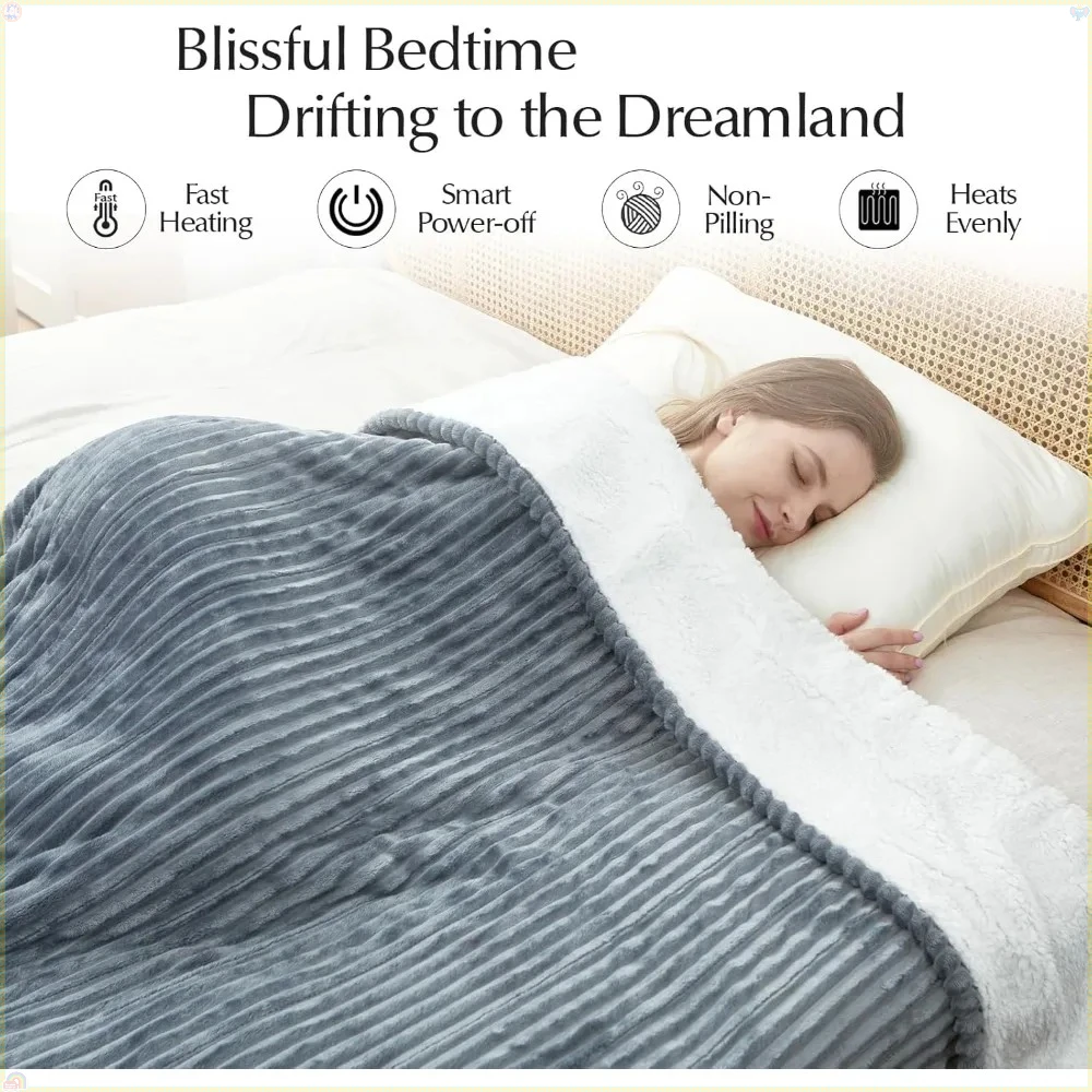 

Размер одеяла с подогревом, мягкое и уютное одеяло с электрическим подогревом для кровати, 6 уровней нагрева и 4 часа автоматического выключения, 50 x 60 дюймов, серый