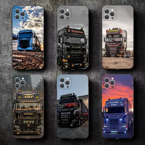 S-SCANIA 트럭 SA-AB 휴대폰 케이스, 아이폰 16,15,14,13,12,11, 플러스, 프로 맥스, XS,X,XR,SE, 미니, 8,7 소프트 실리콘 블랙 커버