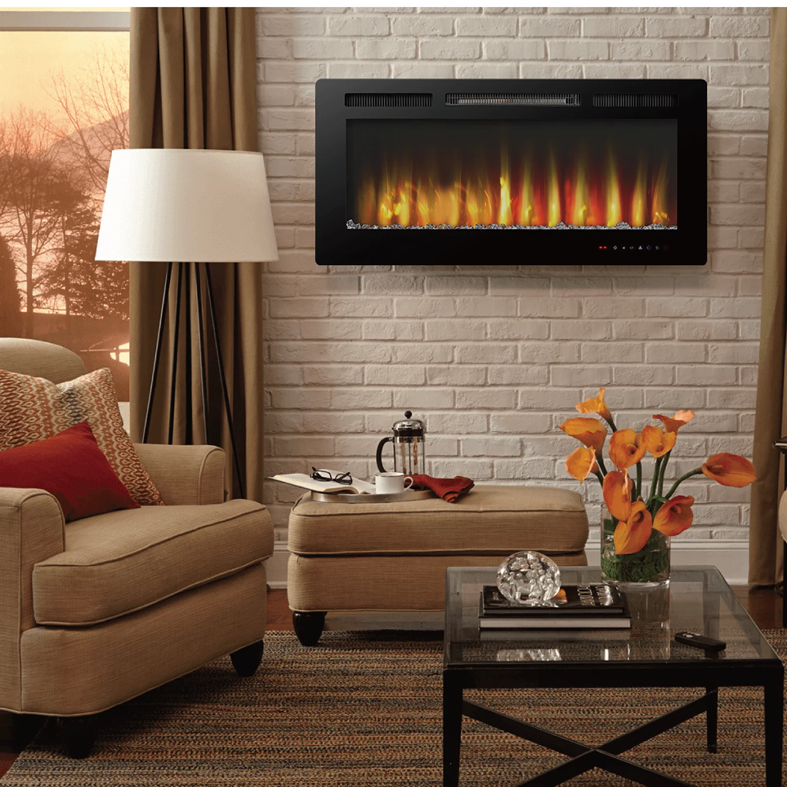 Thinnest Low Noise Electric Fireplace Remote Control Timer Big Touch Screen Heater For Household Use Wall-Mounted App-Controlled
