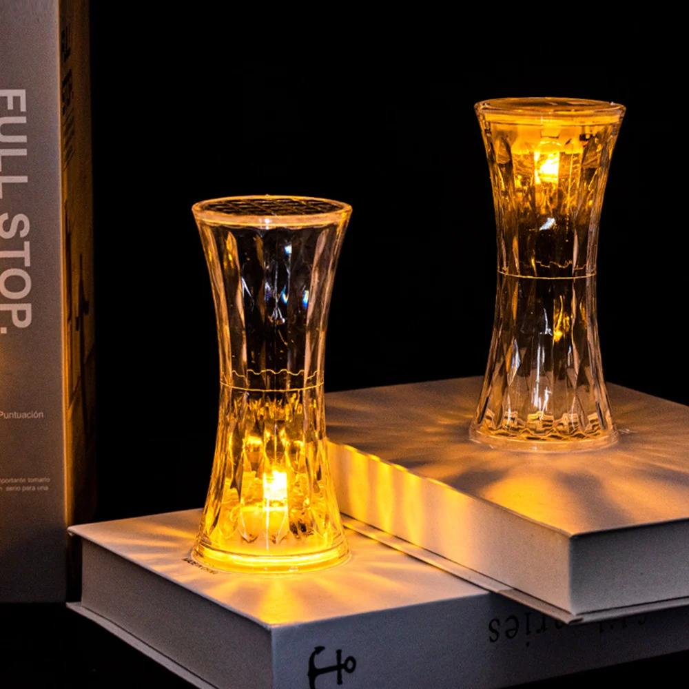 Pop LED Night Light Crystal Diamond Table Lamp Transparent Acrylic Night Lamp Bedroom Bedside Reading Lamp