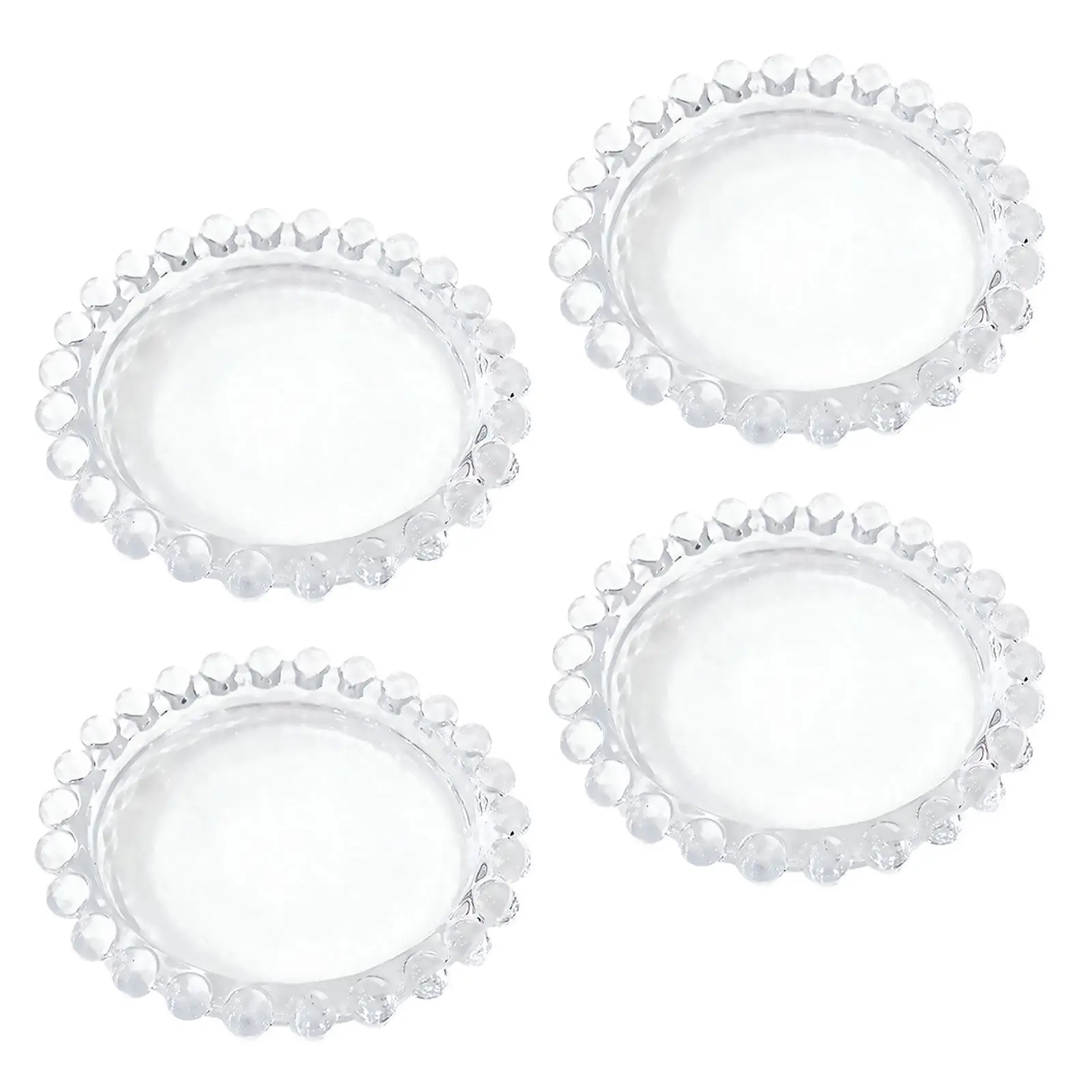 4Pcs Pearl-Edge Glass Drip Protector Clear Heat-Resistant Wax Holder for Candlesticks Taper Candles Holiday Table Decor