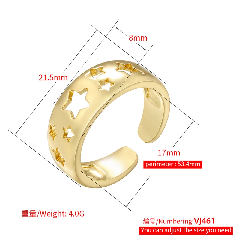 Zhukou herz öffnungs ringe klobige stern männer ringe einfache messing vergoldete hochzeits feier paar ring schmuck großhandel vj463