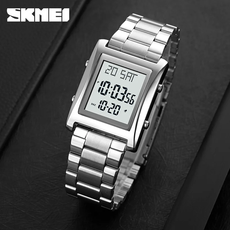 Skmei  Stylish and Versatile Square Men's Watch Business Steel Belt Electronic Watch Men