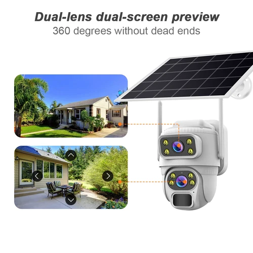 Imagen 2 del producto Cámara Solar SANSCO 4K 8MP 4G con Doble Lente, WIFI, Pantalla Dual, Batería, Detección de Movimiento PIR, Cámara IP de Seguridad PTZ 2K para Exteriores V380 PRO