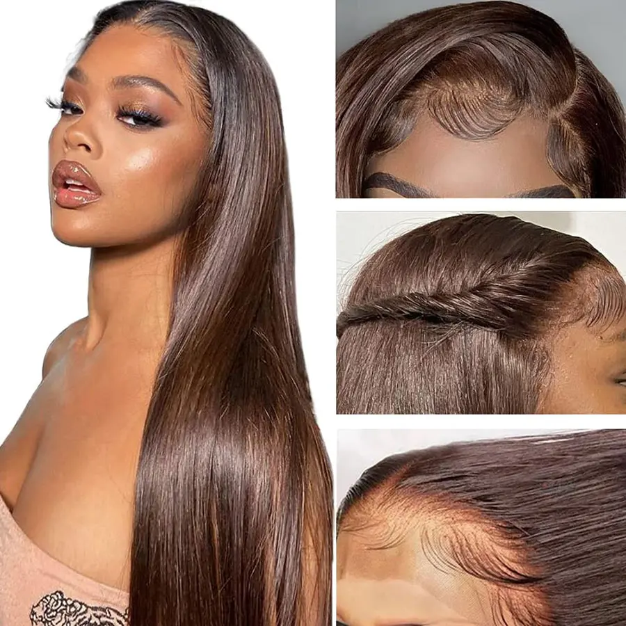 

13x4 Chocolate Brown Lace Front Wigs 13x6 Hd Straight Lace Frontal Wig Human Hair 5x5 Closure Wig Glueless Brazilian Wig On Sale