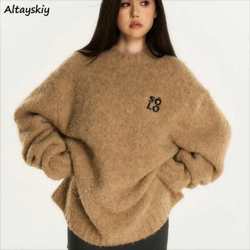 

Pullovers Women Baggy Ulzzang Ins Letter Simple All-match Warm Cool Girls High Street Long Sleeve Daily Shopping Autumn Winter