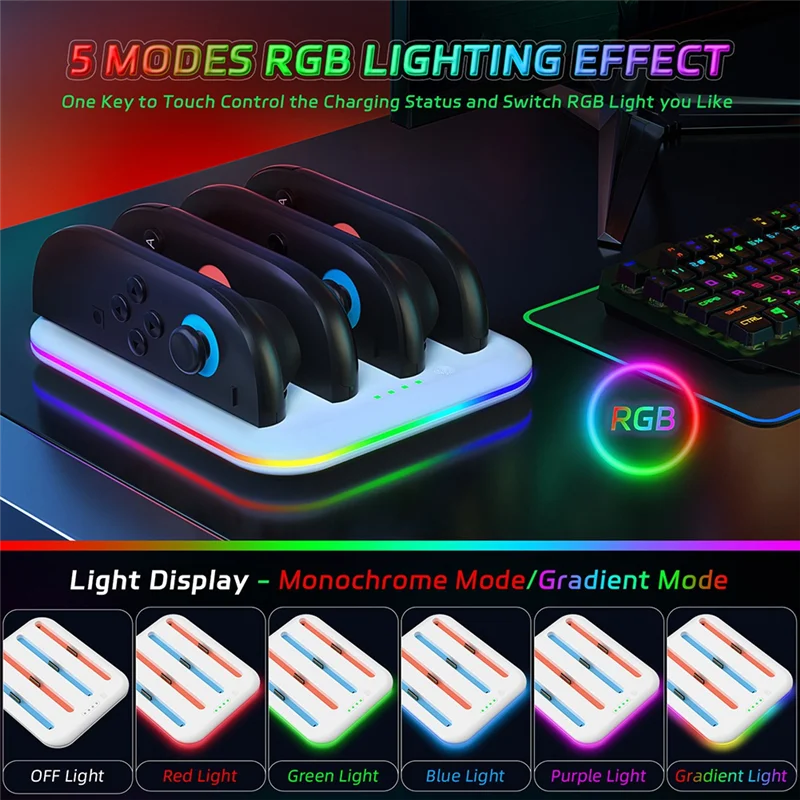 VO-For Joy-Con جهاز شحن لنينتندو سويتش 2 مؤشر LED 4-محطة شاحن وحدة التحكم مع كابل B
