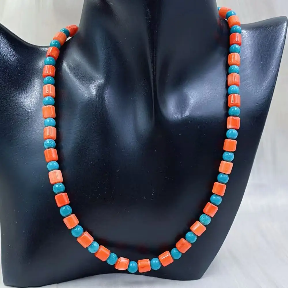 40-90cm Women Gift Blue Turquoise Natural Sea Bamboo Orange Coral Jewelry Chokers Collar Necklace 6mm 7-8mm