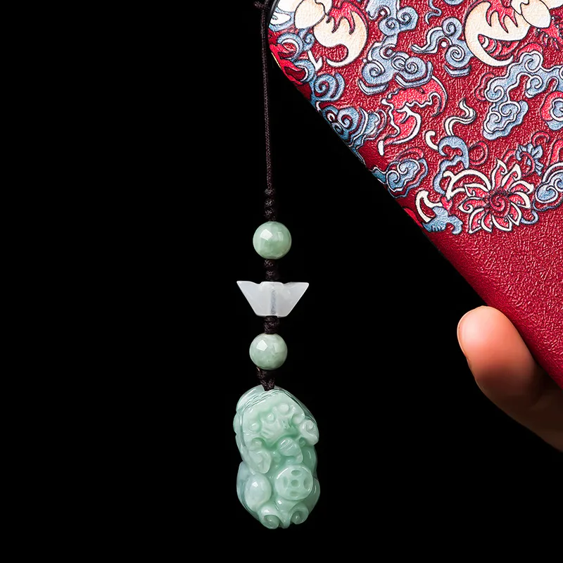 Hot Selling Natural Jade Pixiu Mobile Phone Pendant Chinese Style Jadeite Fashion Jewelry Men Women Luck Accessories Gift Amulet