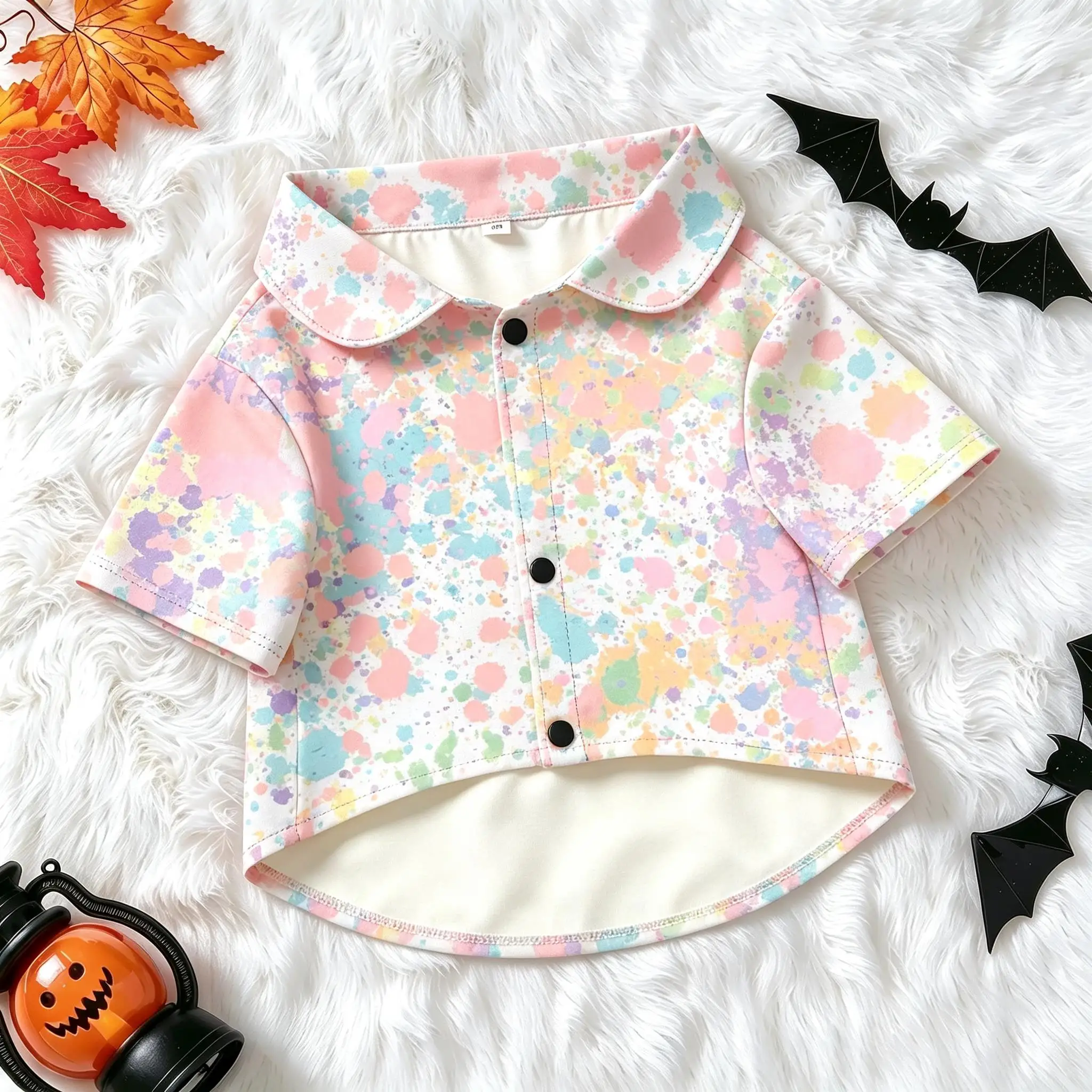Pet Dog Shirt Colorful Pastel Paint Splatter Print Breathable Button Up for Small Medium Dogs Abstract Art Theme Daily Wear