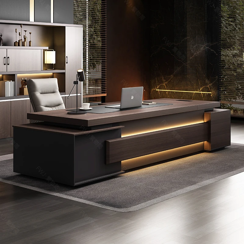 Wood Table Modular Office Furniture Executive Desk New Design Modern Table Top Walnut Wood Grey Office Desk and Chair Set