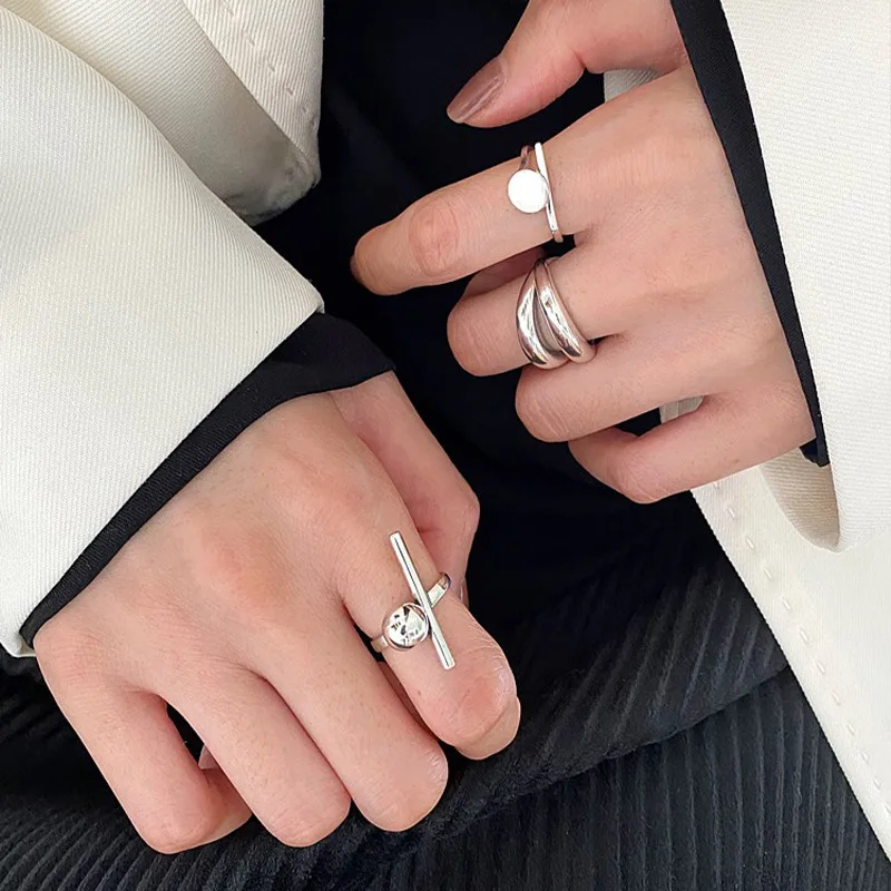 PANJBJ 925 Sterling Silver Line Rings Punk Vintage Charm Double Layer Geometric Nail Design New Party Accessories Gift Dropship