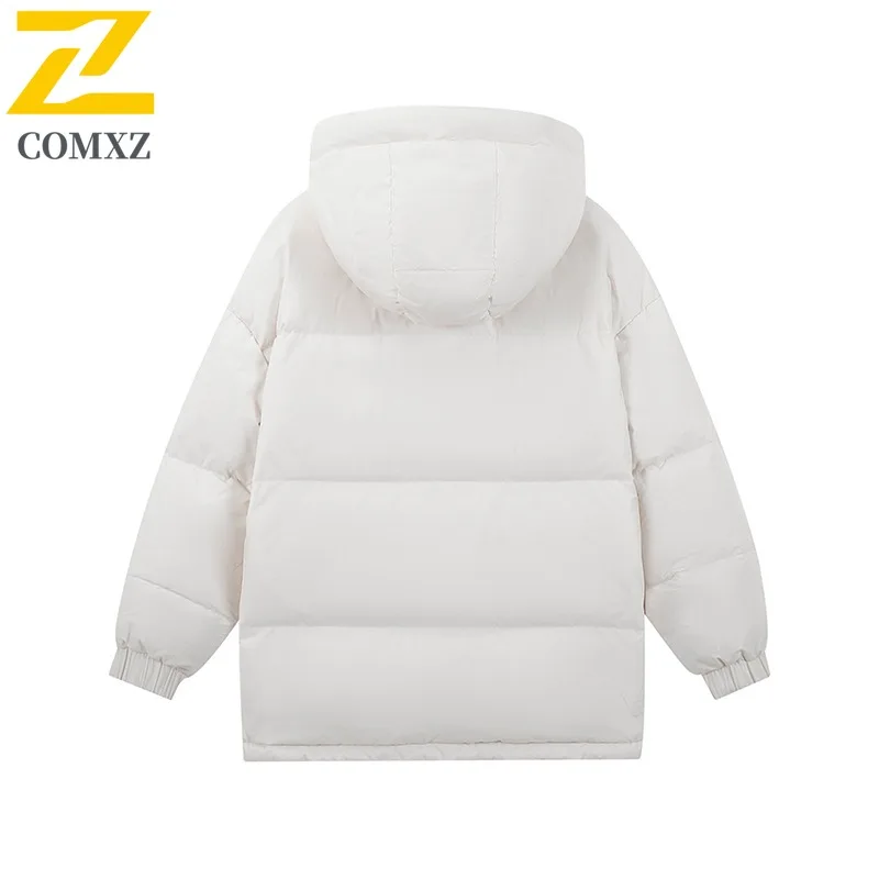 COMXZ Men Long Down Jacket Premium Hooded Outdoor Camping Lightweight Parka Solid Color Hiking Cold Protection Warm Winter Coat