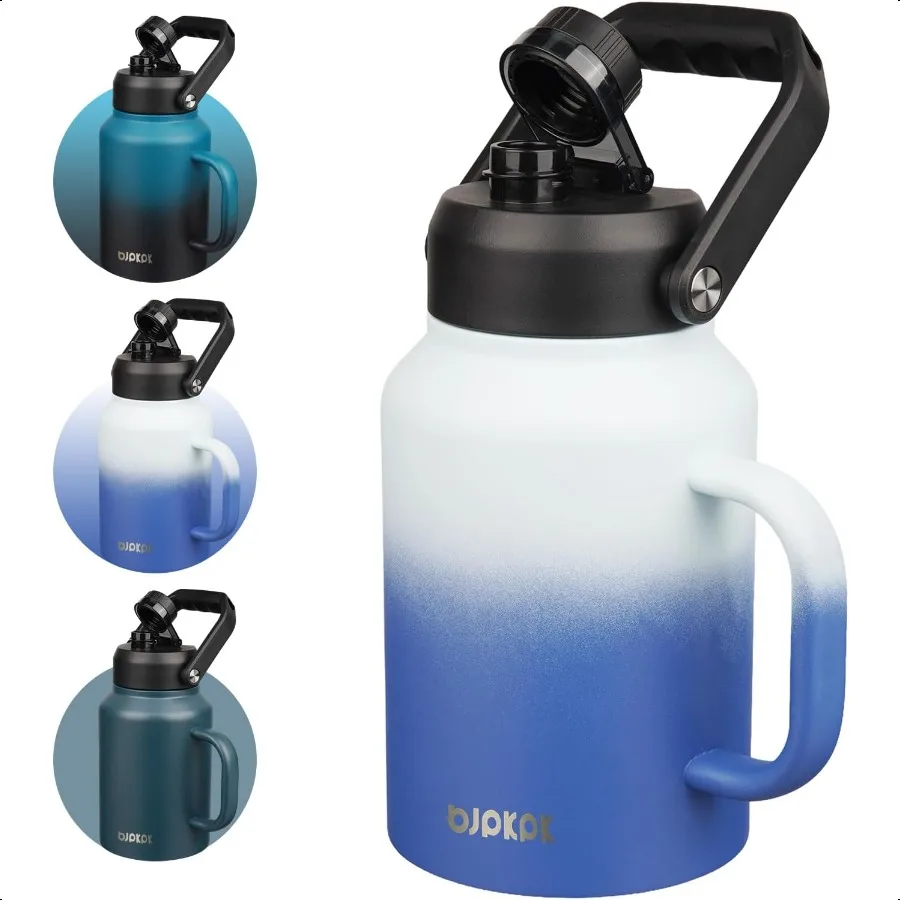 

64oz Insulated Water Bottle with Handle Large Dishwasher Safe Half Gallon Water Bottle BPA Free Water Jug Wide Mouth Metal Wate