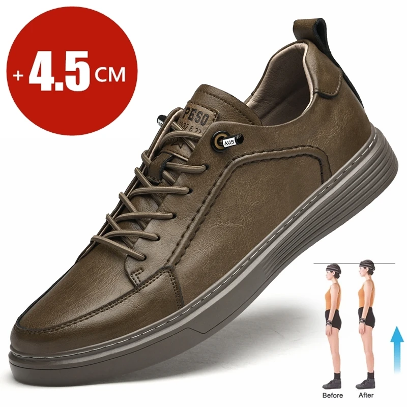 

4.5cm Comfort Height Increasing Men Shoes Casual Elevator Shoes Man Fashion Lift Sneakers Sport Genuine Leather Shoes Tall Shoes