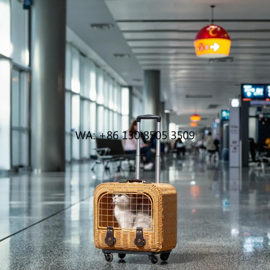 

Quickly Delivery Custom Pet Cat Carrier Bag Rattan Weaving Portable Cat Trolley Bag Handmade Large Capacity