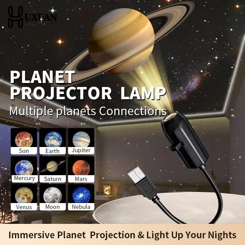 Proyector LED USB con constelaciones de la luna y la Tierra para decoración de luz nocturna en el dormitorio de los niños