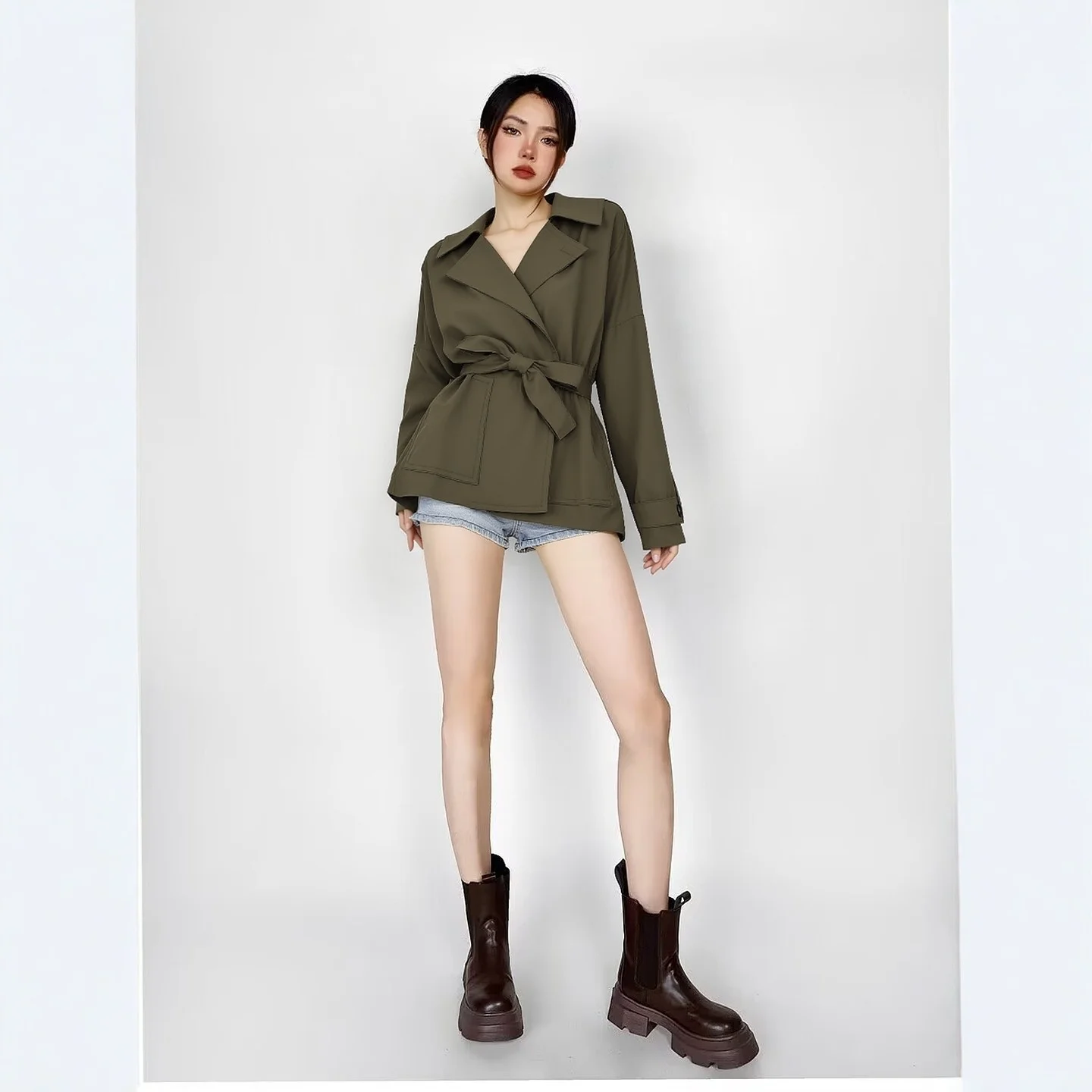 

KEYANKETIAN, новая весенняя женская одежда, короткая ветровка с длинными рукавами и завязками на талии, женское пальто