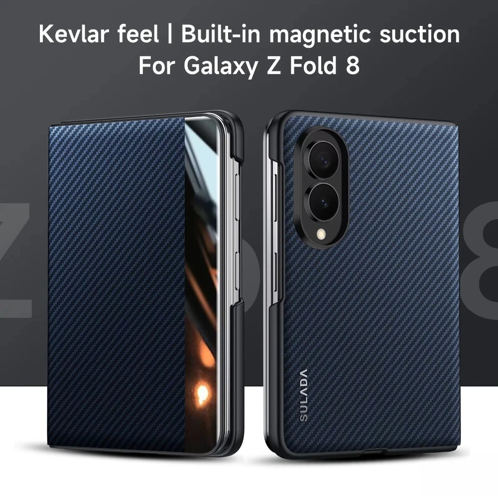Luxury Business Kevlar Carbon Style Phone Case For Samsung Galaxy Z Fold 8 For MagSafe Magnetic Wireless Charger Anti-Drop Cover