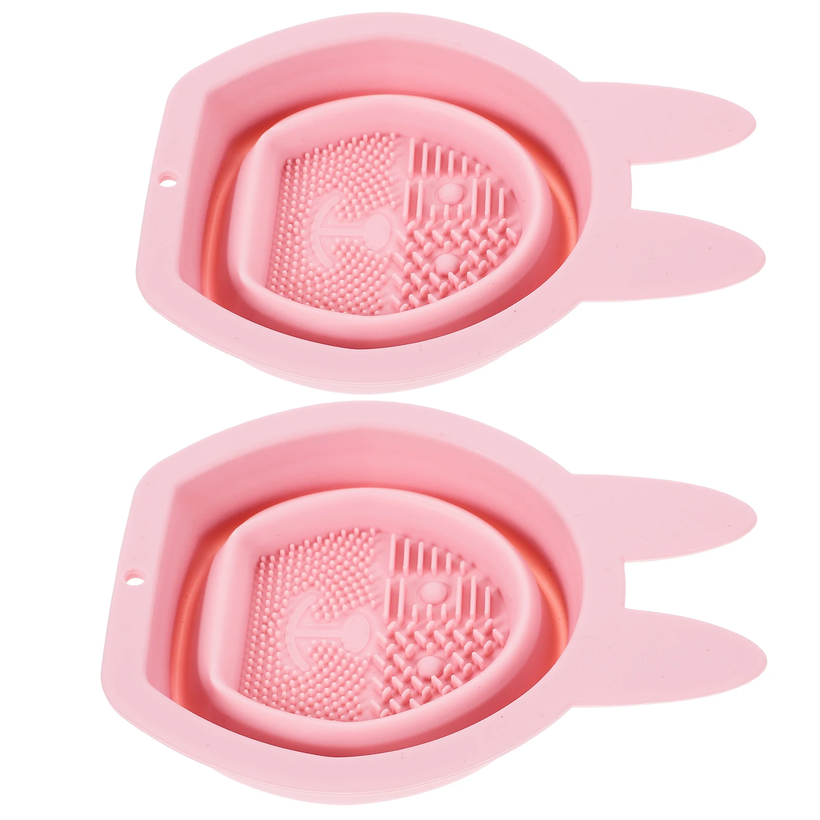 

2 pcs Pink Foldable Silicone Bunny-Shaped Makeup Brush Cleaner Sponge Puff Cleanser Bowl for Bathroom Household Storage