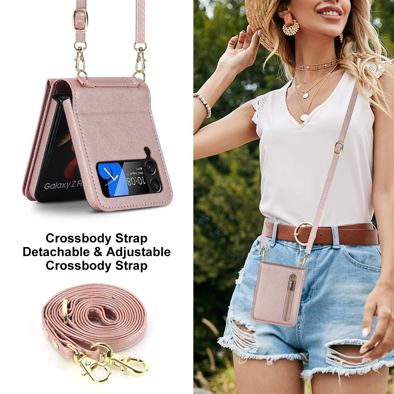 Zipper Wallet Purse Crossbody Case for Samsung Z Flip 7 6 5 4 5G