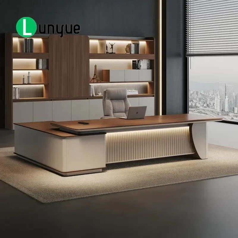 L Shaped Desk Modern Simple High End Texture Customizable Office Furniture for Boss CEO Executive Workstation Home Study