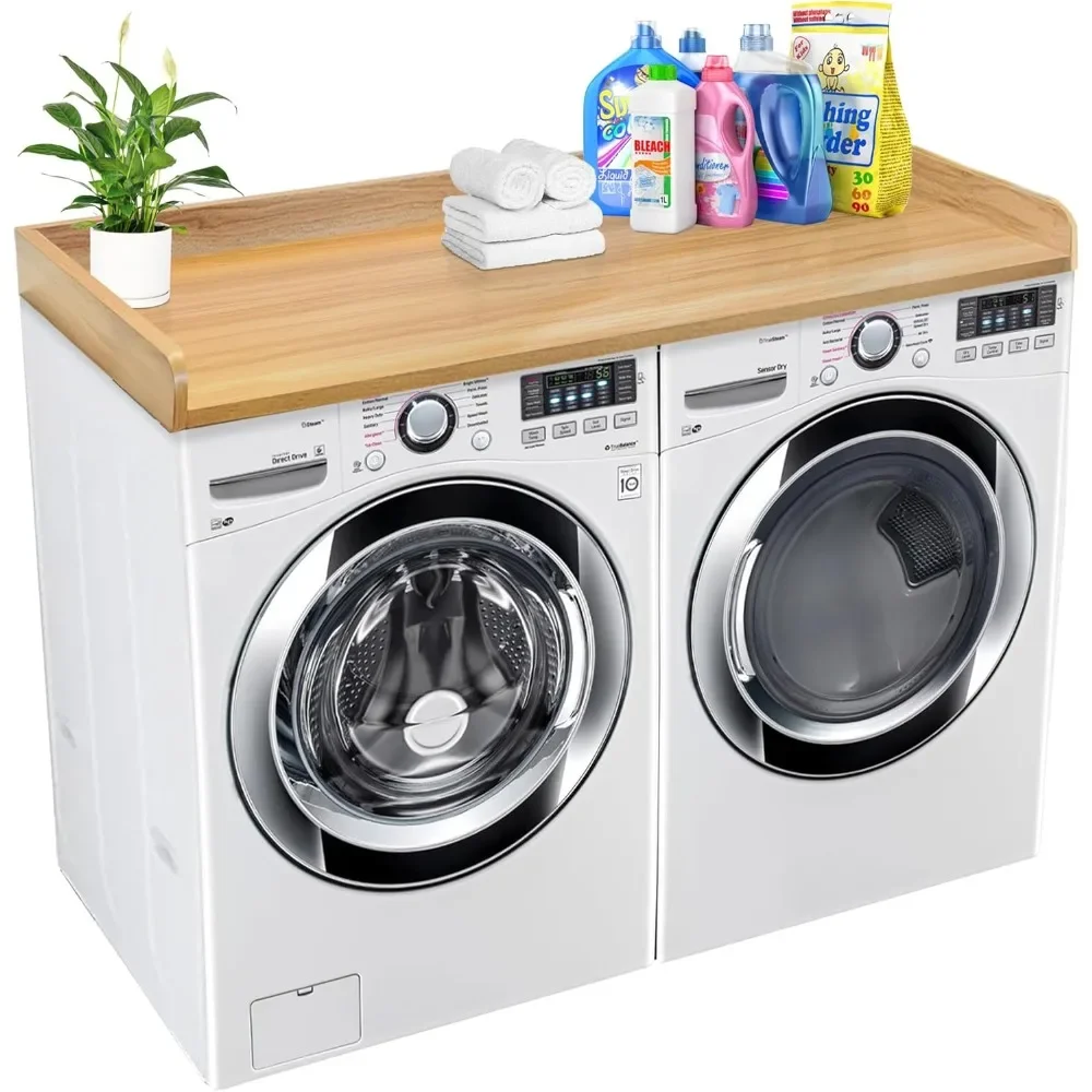 

Washer Dryer Countertop Solid Wood w/ Polyester Coating,Laundry Countertop with Edge Rails-27.5" Depth x 54" Width Laundry Room