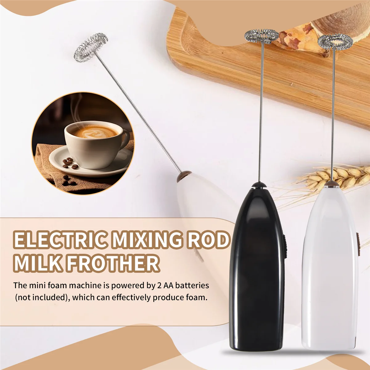 2 Pcs Handheld Milk Frother Mini Electric Drink Mixer with Stainless Steel Whisk for Drink,Hot Chocolate,Coffee,MilkN02R