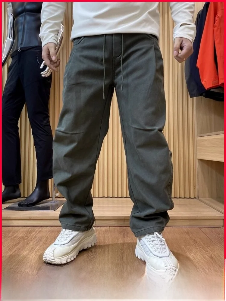 

Thiened Warmth Men's Loose Fit Tapered Casual Pants Elastic Waist Knife- Long Trousers Faionable Autumn Winter Wear
