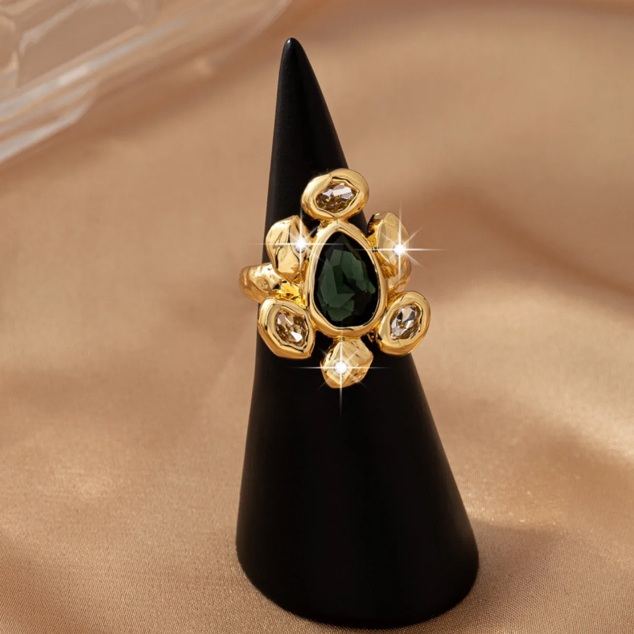 ヨーロッパとアメリカのファッショナブルで豪華な銅金メッキ艶出しインレイリングサイズ-7-ヴィンテージジュエリーアクセサリー女性用