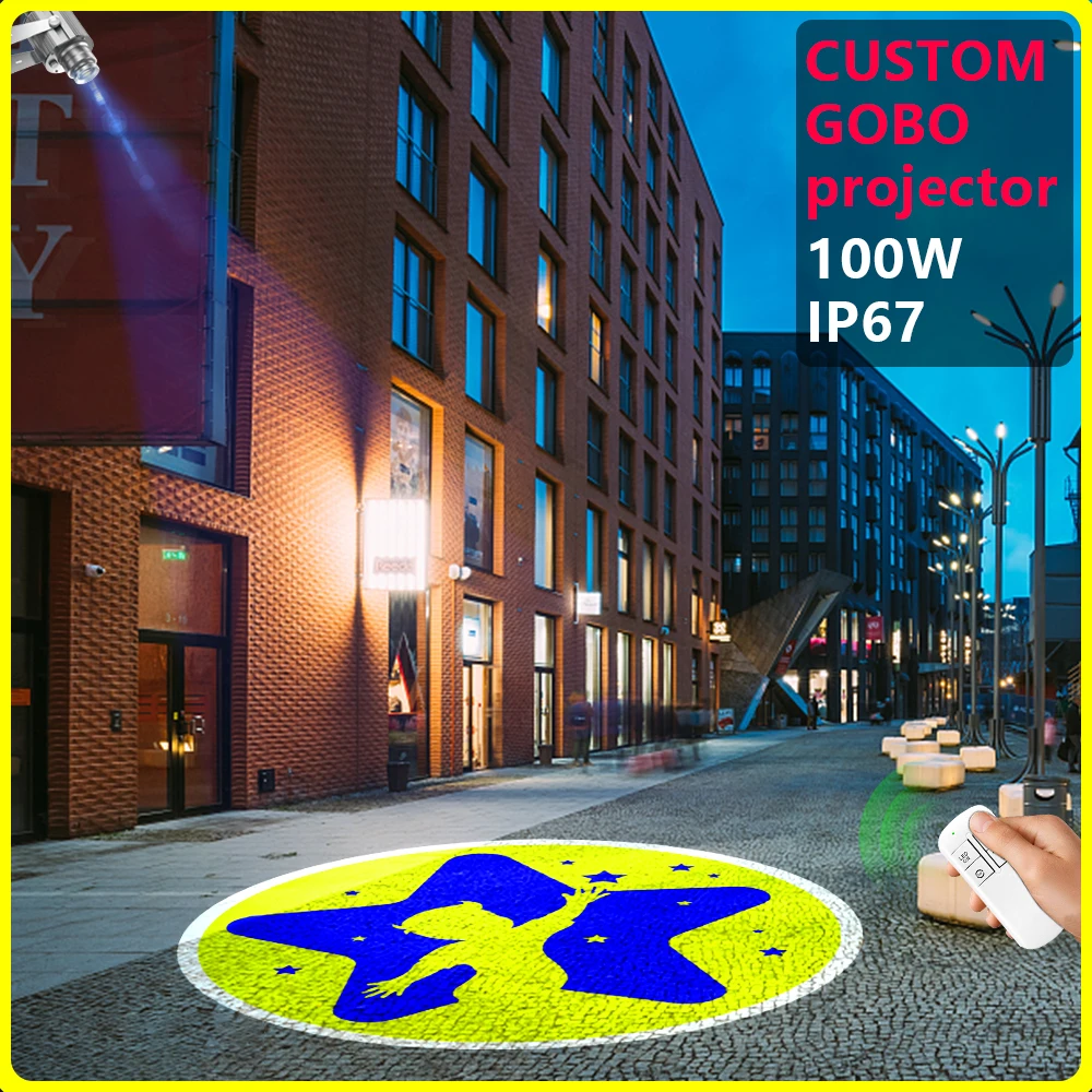 

Custom 100Watt Silve HD Indoor Door Head Outdoor ip67 Waterproof Rotating Advertising Image Projection Lamp Gobo Logo Projector