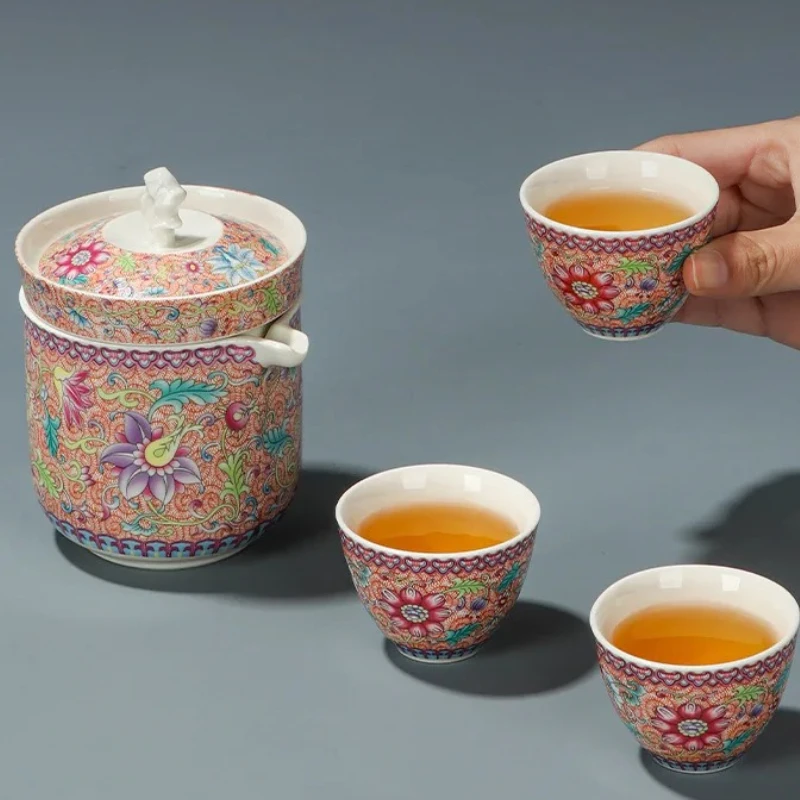 4-teiliges Set aus hochwertigem tragbarem Reise-Teeservice, Ein-Kanne-Set mit drei Tassen, Teetasse, Kung-Fu-Teeservice, Outdoor-Teezubereitung