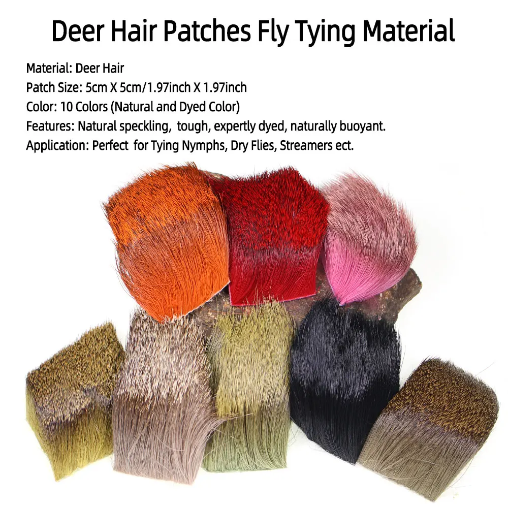 1PC 5cm X 5cm Natural and Dyed Deer Hair Fly Tying Material for Nymph Dry Fly Streamers Trout Fishing Lures