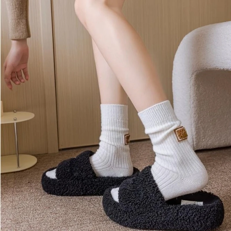 Women Winter Cozy Thickened Pile Socks Mid Calf Length Casual Cotton Soft Keep Warm Knitted Snow Boot Footwear Hosiery