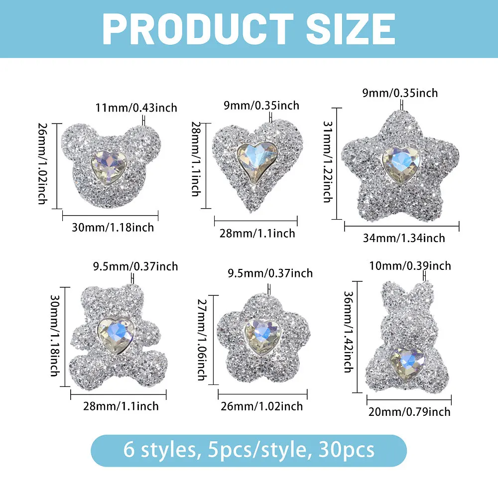 30 Pcs Resin Rhinestone Cabochons Rhinestone Case Charms Phone Case Charms for DIY Clothes Sewing Beads Phone Case Decorations
