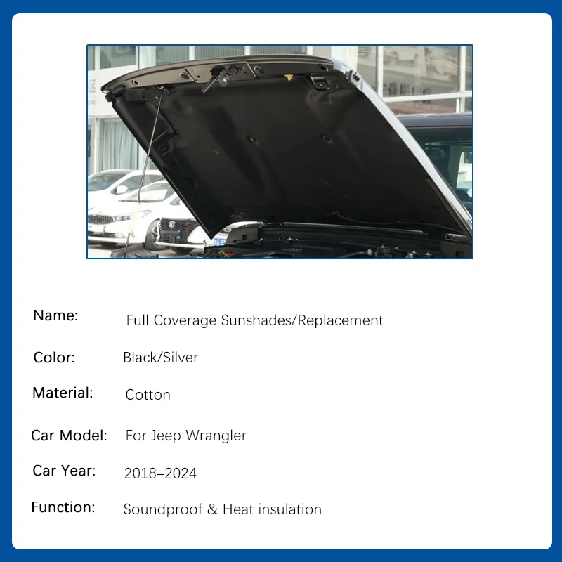 Car Engine Hood Pad For Jeep Wrangler JL 2018 2019 2020 2021 2022 2023 2024 Front Engine Sound Insulation Carpet Car Accessories